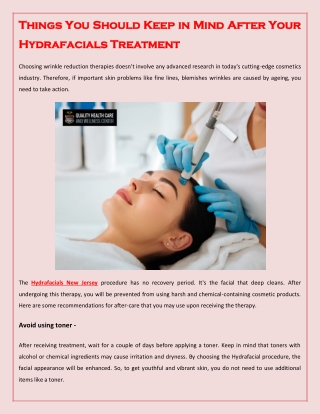 Things You Should Keep in Mind After Your Hydrafacials Treatment