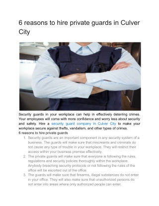 6 reasons to hire private guards in Culver City