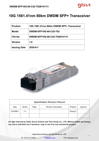 10G 1561.41nm 80km DWDM SFP  Transceiver