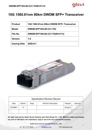 10G 1560.61nm 80km DWDM SFP  Transceiver