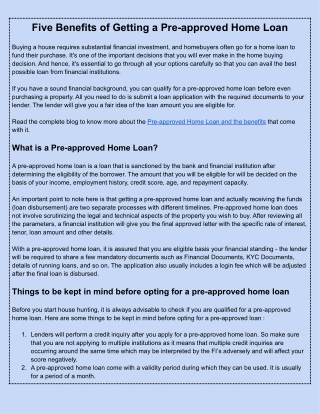 Five Benefits of Getting a Pre-approved Home Loan