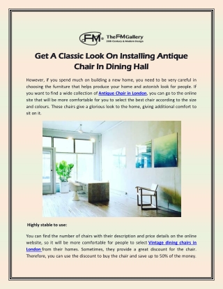 Get A Classic Look On Installing Antique Chair In Dining Hall