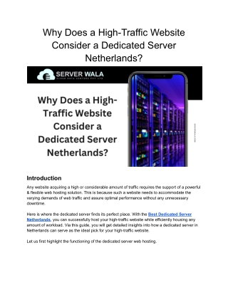 Why Does a High-Traffic Website Consider a Dedicated Server Netherlands_