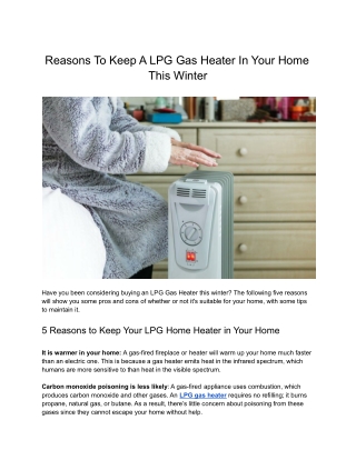 Reasons To Keep A LPG Gas Heater In Your Home