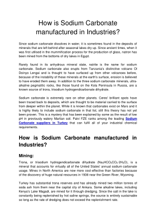 How is Sodium Carbonate manufactured in Industries?