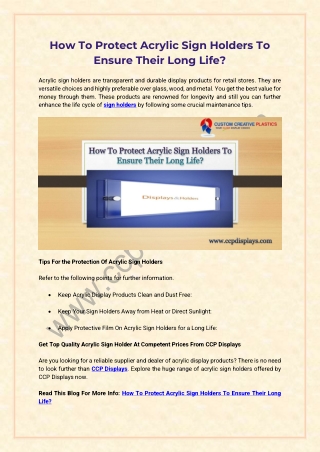 How To Protect Acrylic Sign Holders To Ensure Their Long Life