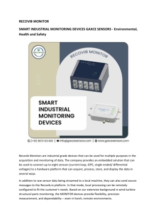 SMART INDUSTRIAL MONITORING DEVICES GAXCE SENSORS - Environmental, Health and Safety