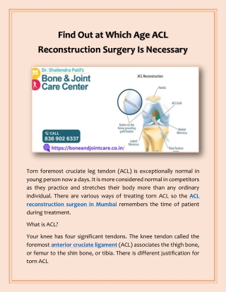 Bone & Jointcare ACL Reconstruction Surgery