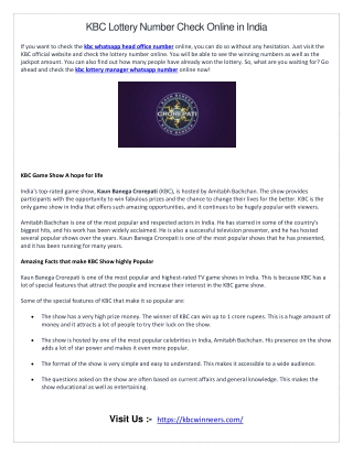 KBC Lottery Number Check Online in India