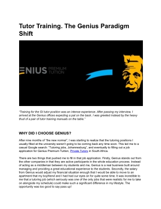 Tutor Training. The Genius Paradigm Shift