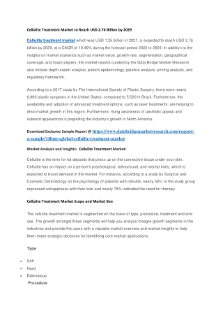 Cellulite Treatment Market to Reach USD 2.76 Billion by 2029