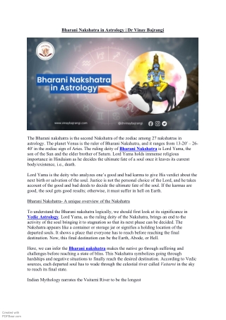 Bharani Nakshatra in Astrology | Dr Vinay Bajrangi