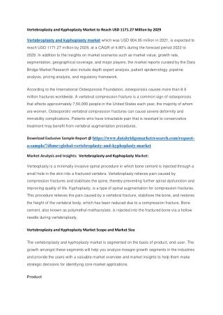 Vertebroplasty and Kyphoplasty Market to Reach USD 1171.27 Million by 2029