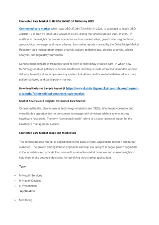 Connected Care Market to Hit US 360481.17 Million by 2029