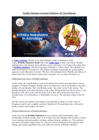 Krittika Nakshatra Astrology Predictions | Dr Vinay Bajrangi