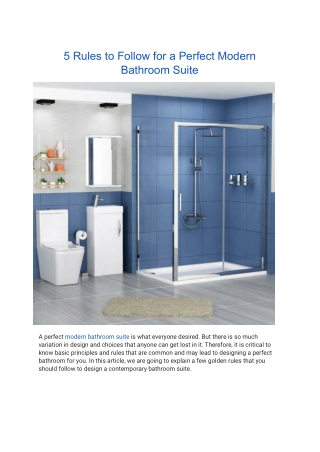 5 Rules to Follow for a Perfect Modern Bathroom Suite