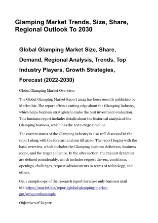 Glamping Market Trends, Size, Share, Regional Outlook To 2030