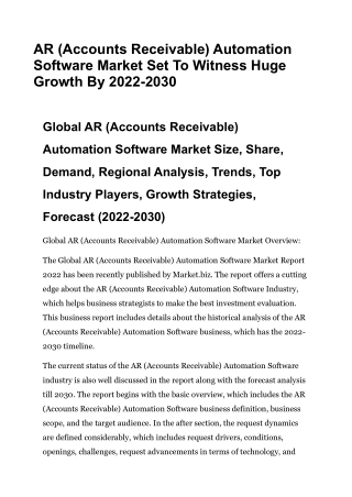 AR (Accounts Receivable) Automation Software Market Set To Witness Huge Growth B