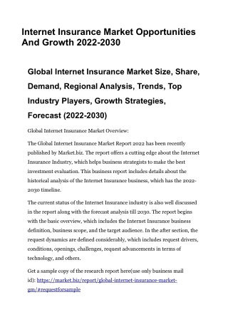 Internet Insurance Market Opportunities And Growth 2022-2030