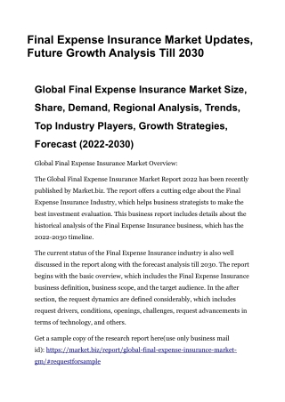 Final Expense Insurance Market Updates, Future Growth Analysis Till 2030