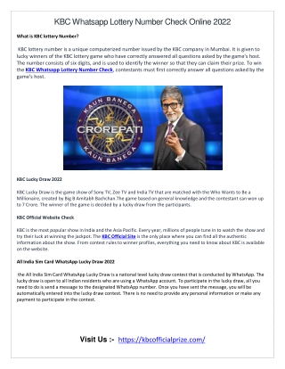 KBC Whatsapp Lottery Number Check Online 2022