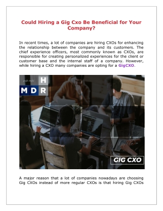 Could Hiring a Gig Cxo Be Beneficial for Your Company