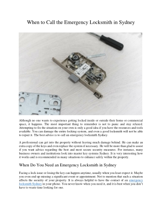 When to Call the Emergency Locksmith in Sydney