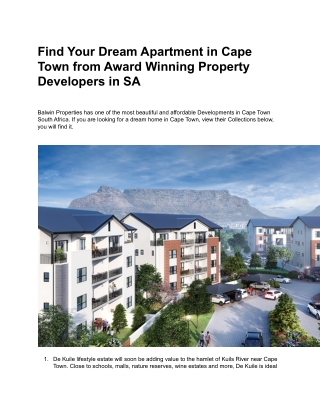Find Your Dream Apartment in Cape Town from Award Winning Property Developers in SA