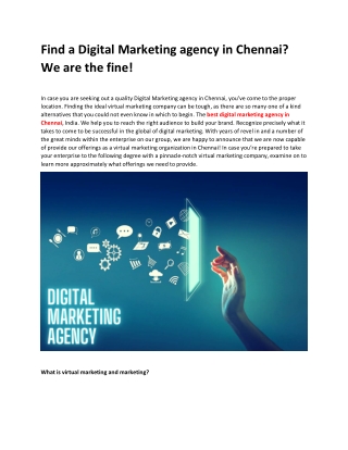 Find a Digital Marketing agency in Chennai We are the fine!