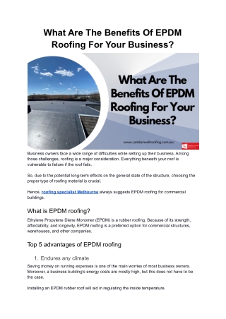 What Are The Benefits Of EPDM Roofing For Your Business?