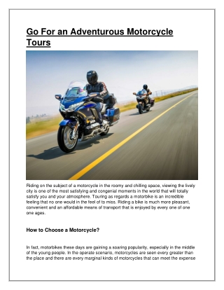 Go For an Adventurous Motorcycle Tours