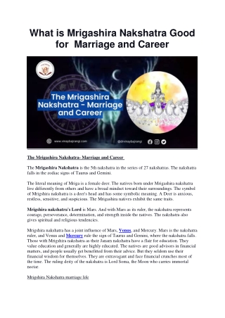 What is Mrigashira Nakshatra Good for  Marriage and Career