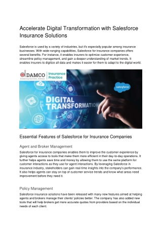 Drive Transformation with Salesforce Insurance Solutions