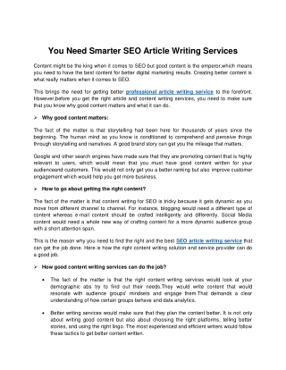 You Need Smarter SEO Article Writing Services