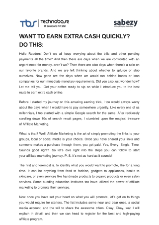 WANT TO EARN EXTRA CASH QUICKLY