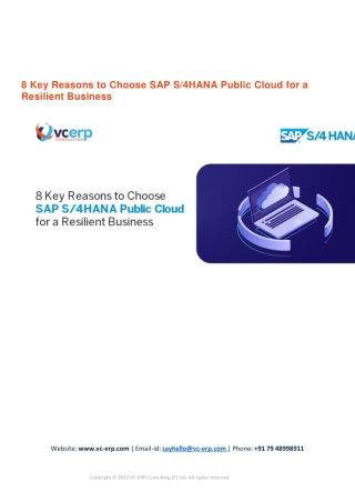 8 Key Reasons to Choose SAP S4HANA Public Cloud for a Resilient Business