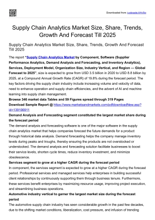Supply Chain Analytics Market Size, Share, Trends, Growth And Forecast Till 2025