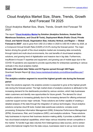 Cloud Analytics Market Size, Share, Trends, Growth And Forecast Till 2025