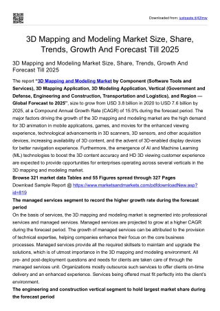 3D Mapping and Modeling Market Size, Share, Trends, Growth And Forecast 2025