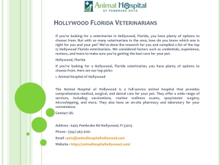 Hollywood Florida Veterinarians