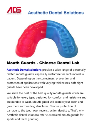 Mouth Guards - Chinese Dental Lab