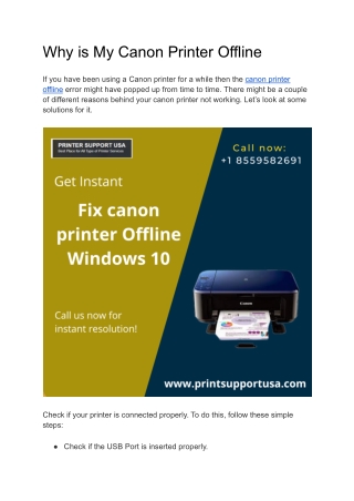 Why is My Canon Printer Offline