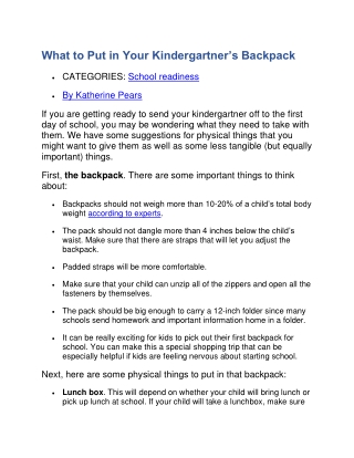 What to Put in Your Kindergartner’s Backpack