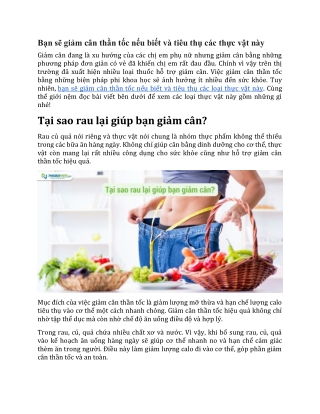 Bạn sẽ giảm cân thần tốc nếu biết và tiêu thụ các thực vật này