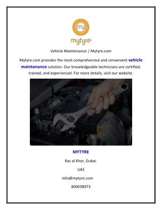 Vehicle Maintenance | Mytyre.com