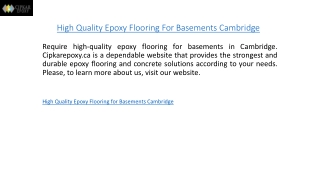 High Quality Epoxy Flooring For Basements Cambridge  cipkarepoxy.ca