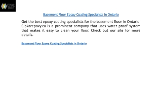 Basement Floor Epoxy Coating Specialists In Ontario  Cipkarepoxy.ca