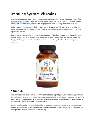 Immune System Vitamins