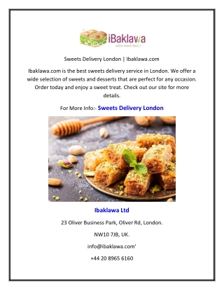 Sweets Delivery London | Ibaklawa.com