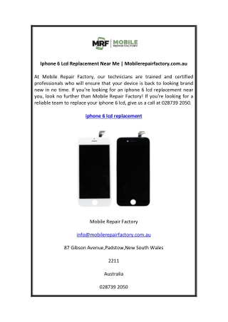 Iphone 6 Lcd Replacement Near Me  Mobilerepairfactory.com.au